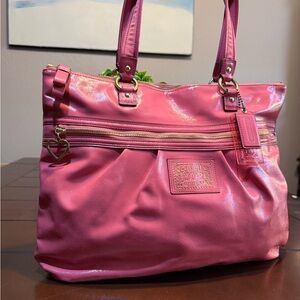Coach Poppy Tote Pink Patent Leather shoulder,brass hardware 2 Coach Hang Tags